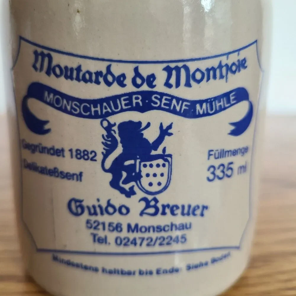 Vintage Moutarde de Montjoie Ceramic Stoneware Mustard Crock With Lid Germany